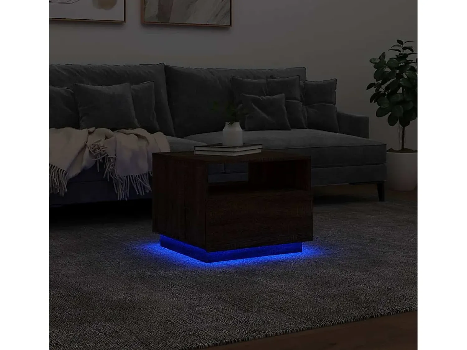 Discount Mesa de centro | Mesa de apoio com luzes LED 50x49x40 cm carvalho Castanho