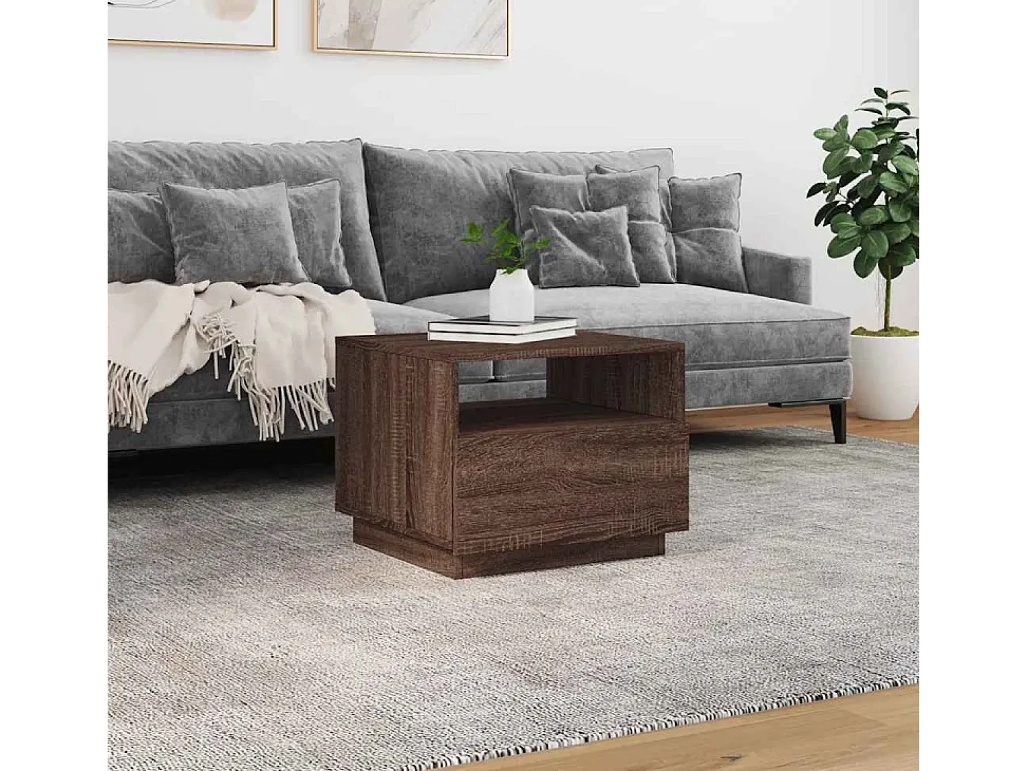 Discount Mesa de centro | Mesa de apoio com luzes LED 50x49x40 cm carvalho Castanho