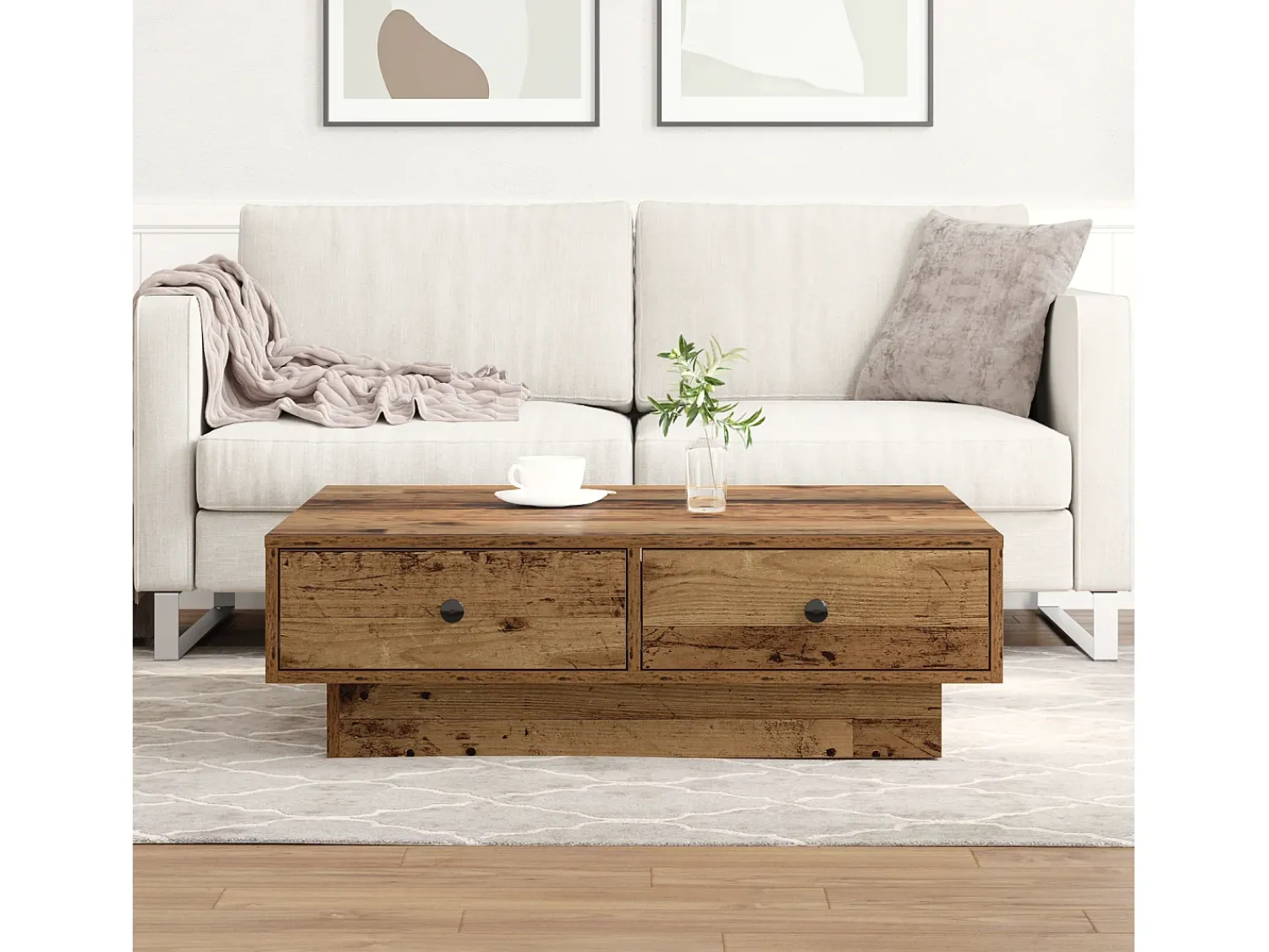 Mesa De Centro| Mesa de centro | Mesa de apoio Madeira antiga 90x90x28 cm Multicor