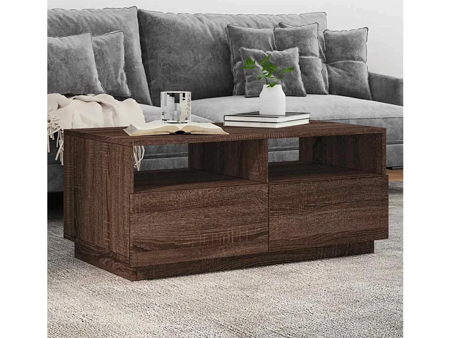 Sale Mesa de centro | Mesa de apoio com luzes LED 90x49x40 cm carvalho Castanho