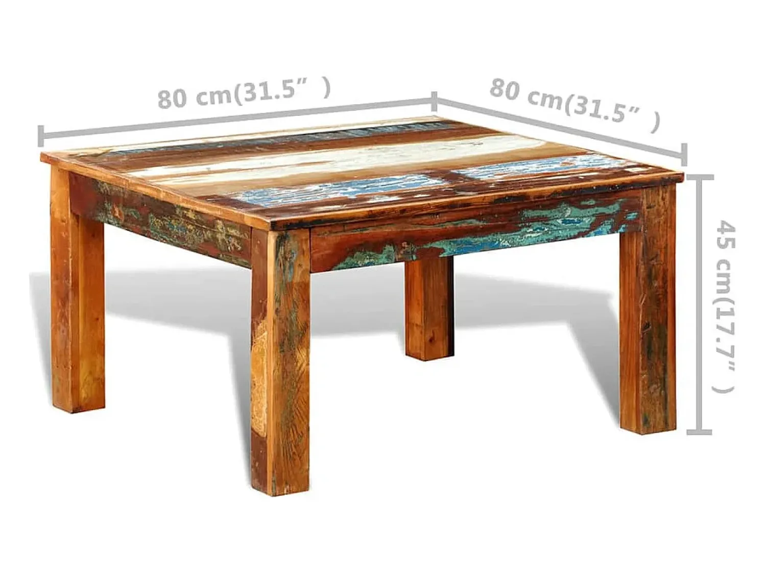 Mesa De Centro| Mesa de centro | Mesa de apoio quadrada em madeira reciclada Castanho