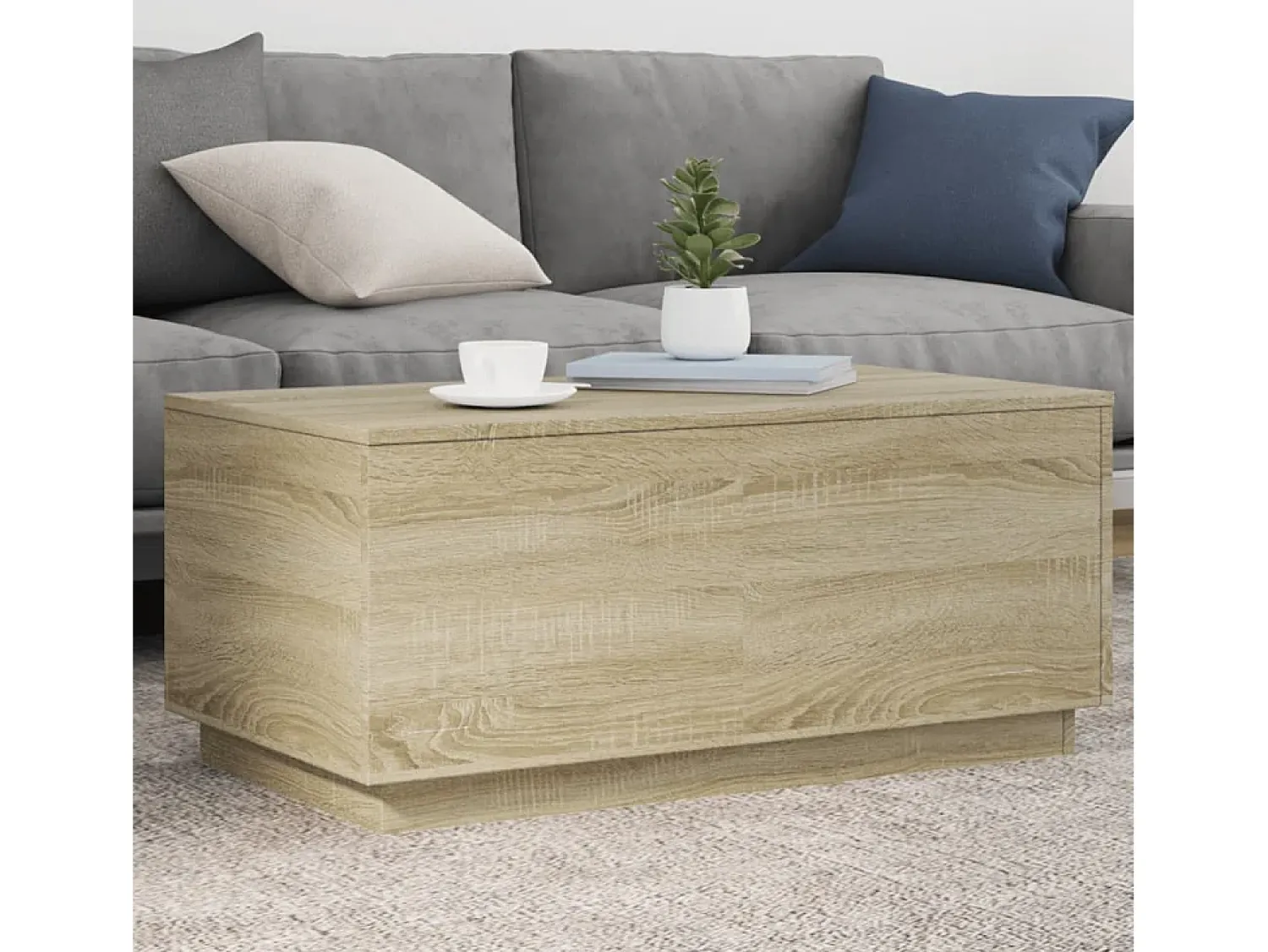 Mesa De Centro| Mesa de centro | Mesa de apoio com luzes LED 90x50x40 cm carvalho sonoma Castanho