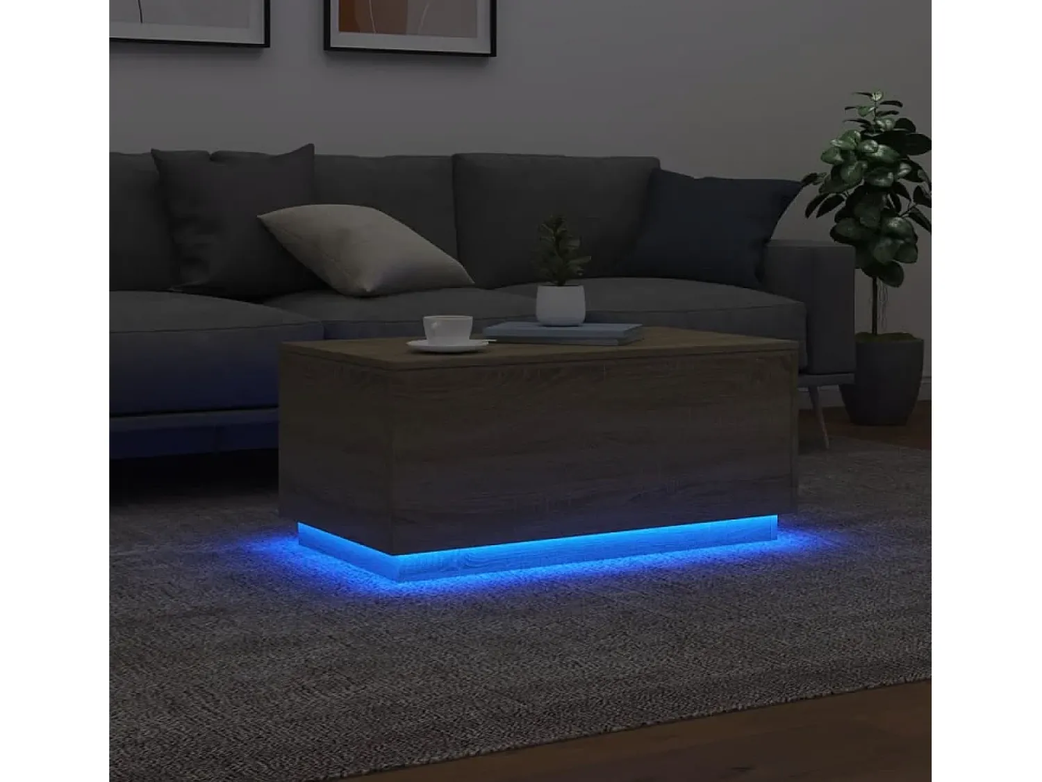 Mesa De Centro| Mesa de centro | Mesa de apoio com luzes LED 90x50x40 cm carvalho sonoma Castanho