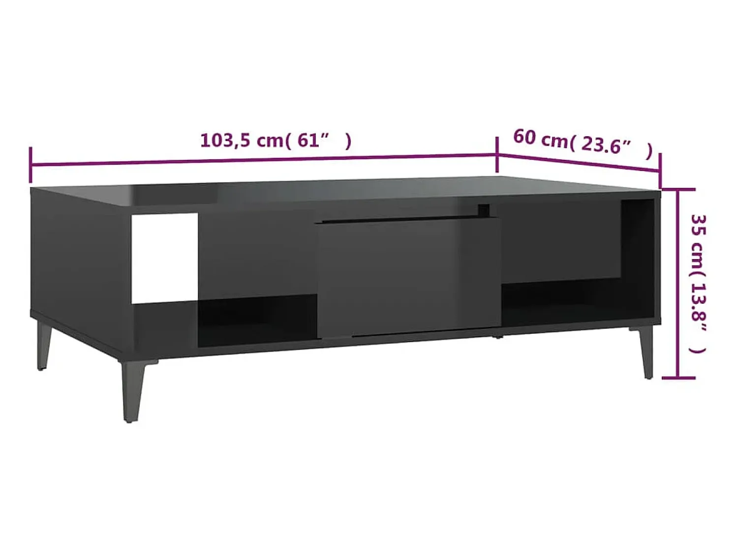 Mesa De Centro* Mesa de centro | Mesa de apoio derivados de madeira brilhante Preto