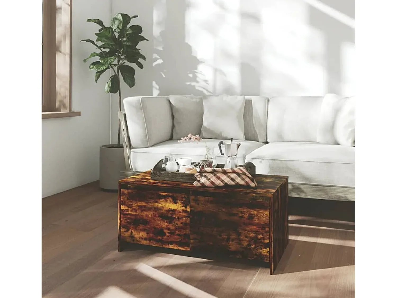 Mesa De Centro| Mesa de centro | Mesa de apoio 90x50x41.5 cm derivados madeira carvalho fumado Castanho