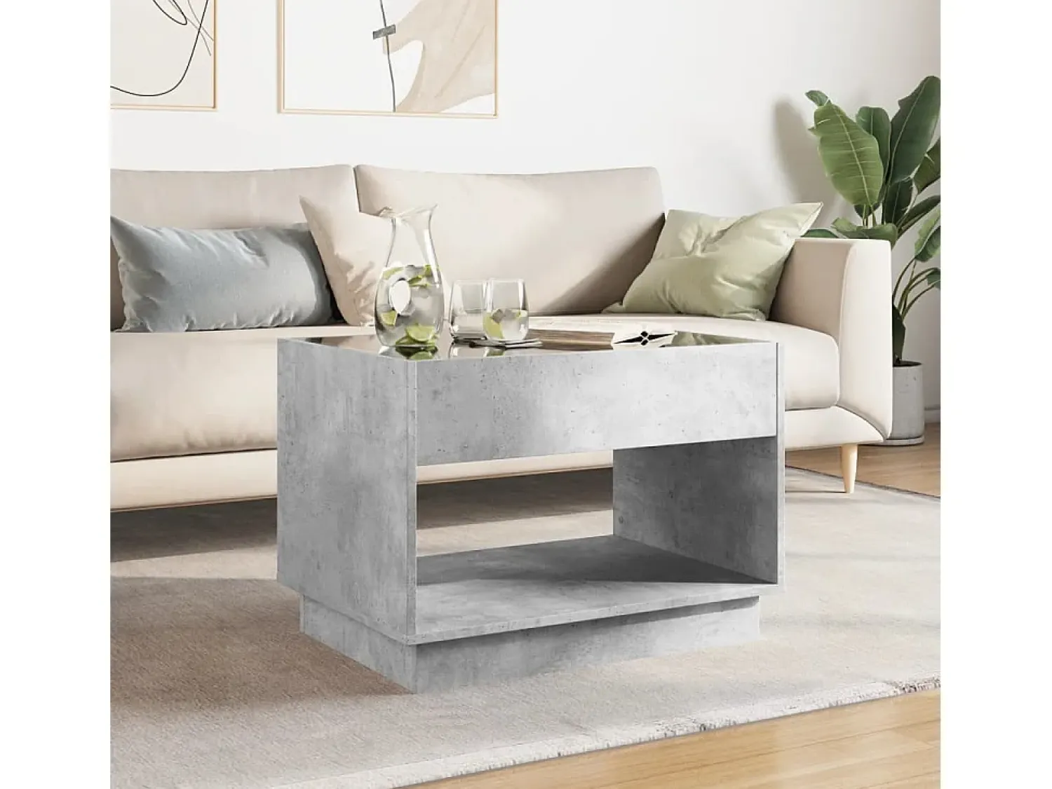 Mesa de centro | Mesa de apoio luzes LED Infinity 70x50x50 cm cimento^ Mesa De Centro