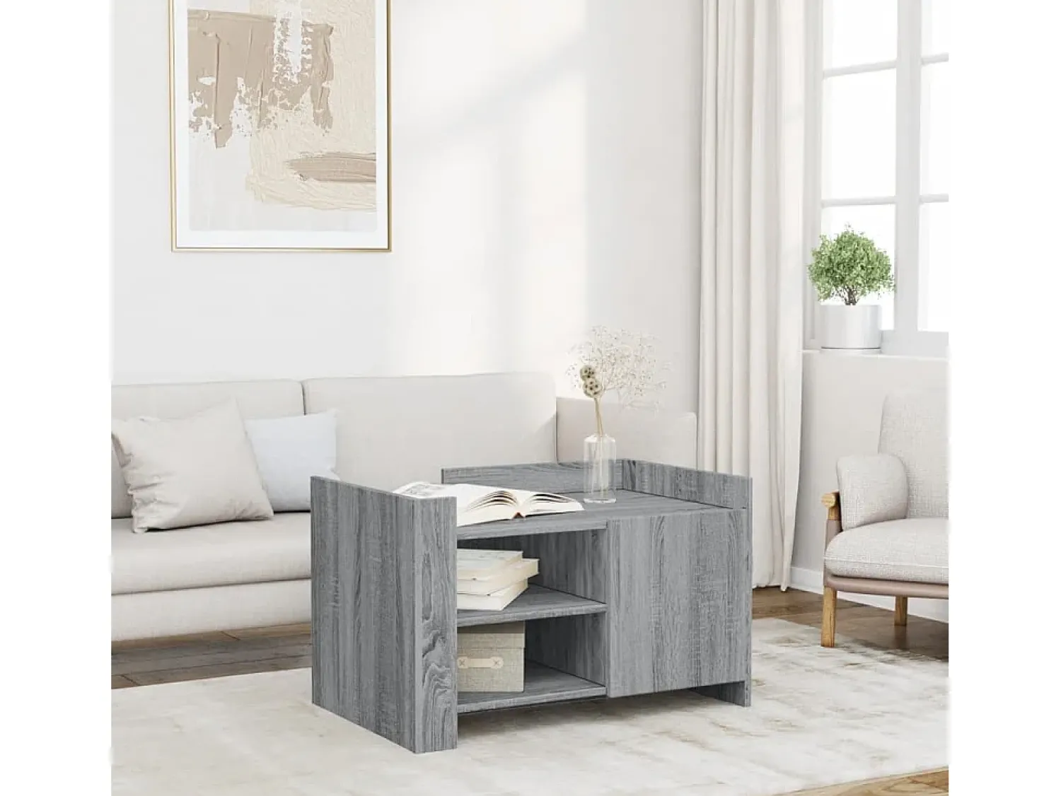 Mesa De Centro| Mesa de centro | Mesa de apoio 80x50x50 cm derivados de madeira sonoma Cinzento