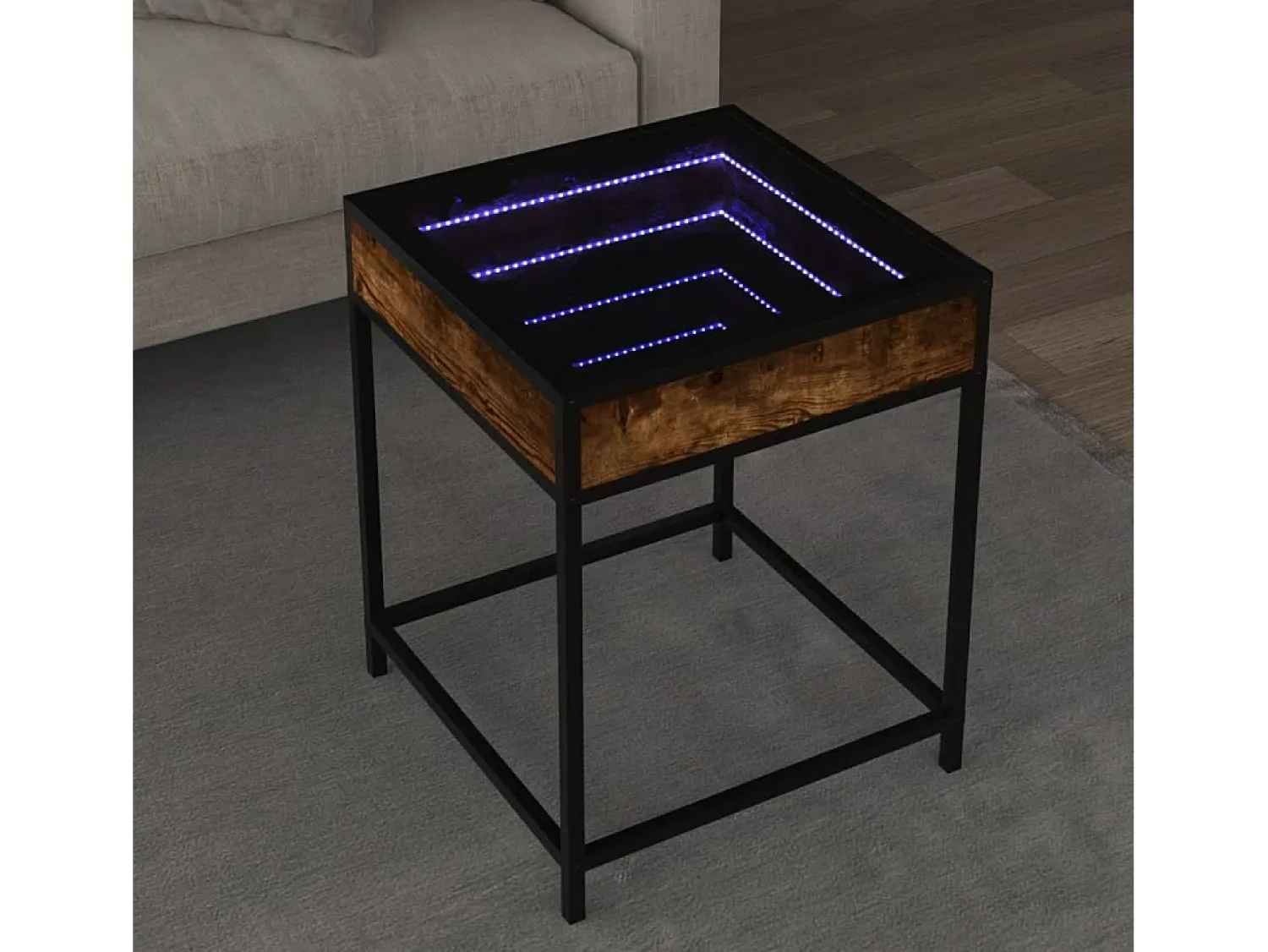 Mesa De Centro* Mesa de centro | Mesa de apoio luzes LED Infinity 40x40x51 cm carvalho fumado Castanho