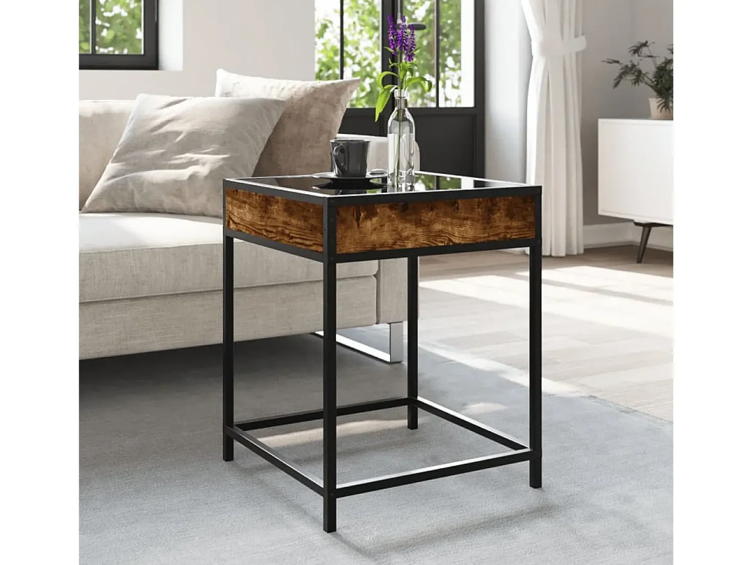 Mesa De Centro* Mesa de centro | Mesa de apoio luzes LED Infinity 40x40x51 cm carvalho fumado Castanho