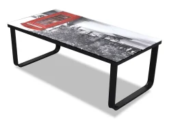 Mesa De Centro* Mesa de centro | Mesa de apoio tampo de vidro com impressão cabine telefónica Multicor