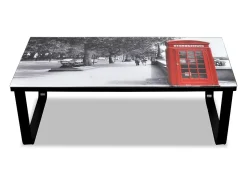 Mesa De Centro* Mesa de centro | Mesa de apoio tampo de vidro com impressão cabine telefónica Multicor