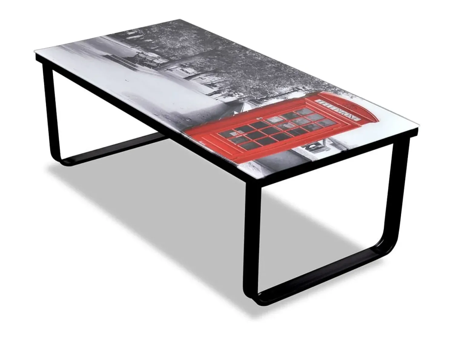Mesa De Centro* Mesa de centro | Mesa de apoio tampo de vidro com impressão cabine telefónica Multicor