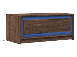 Discount Mesa de centro | Mesa de apoio c/ luzes LED derivados madeira carvalho Castanho