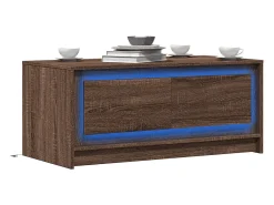 Discount Mesa de centro | Mesa de apoio c/ luzes LED derivados madeira carvalho Castanho