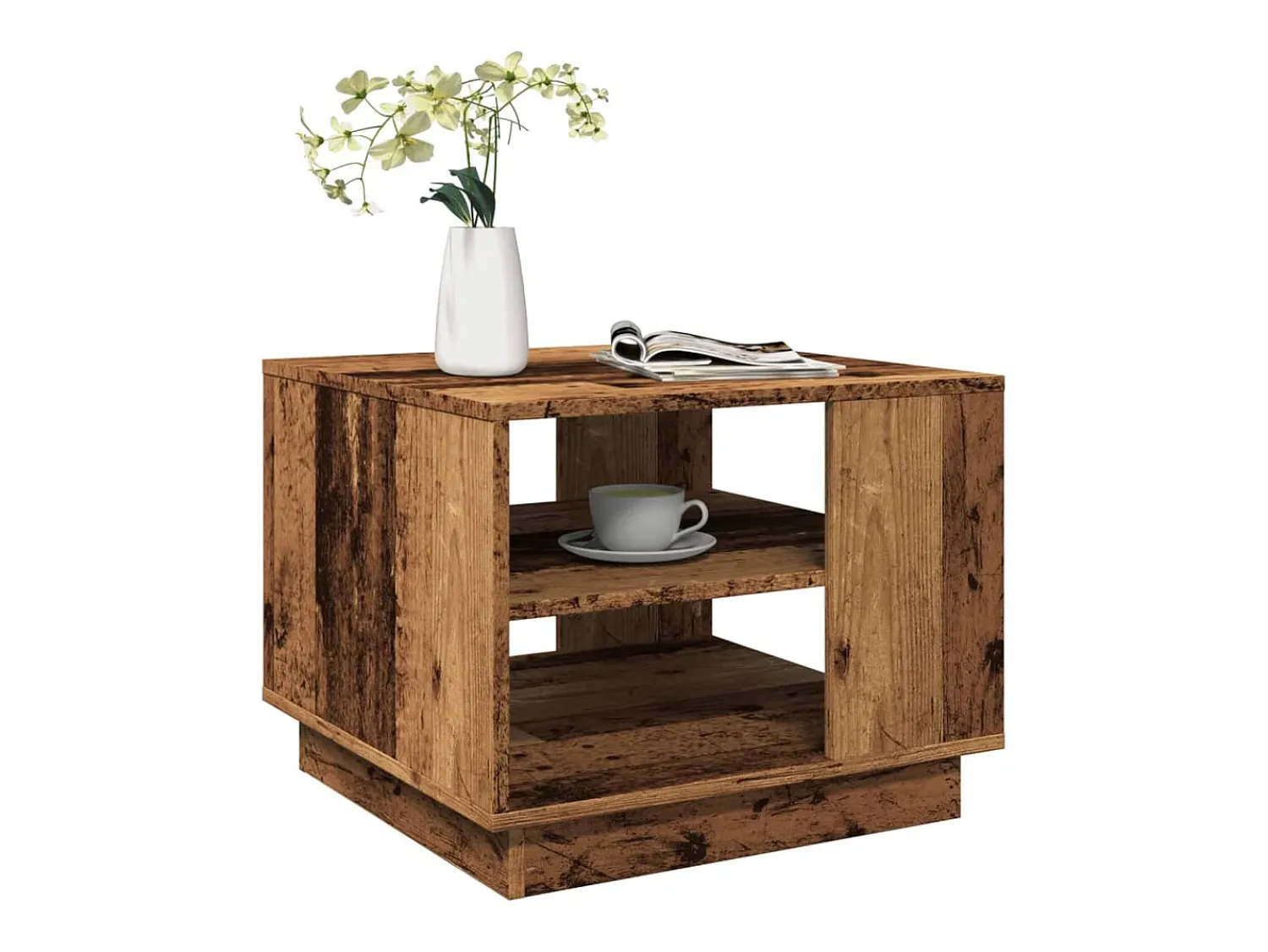 Mesa De Centro| Mesa de centro | Mesa de apoio | Mesa de café 55x55x42 cm derivados de madeira madeira velha Castanho