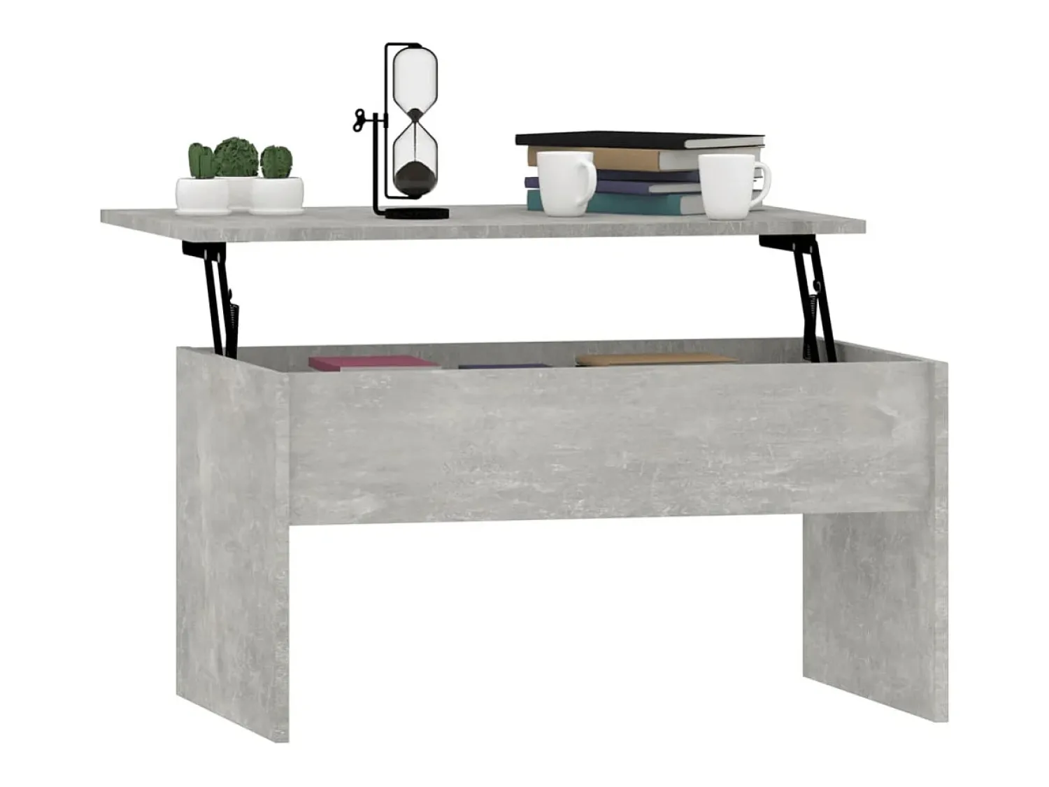 Mesa de centro | Mesa de apoio 80x50.5x41.5cm madeira processada cinza cimento^ Mesa De Centro