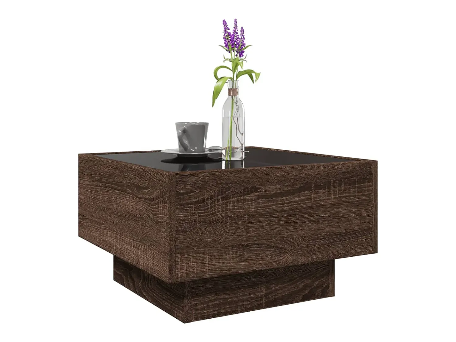 Outlet Mesa de centro | Mesa de apoio c/ LEDs 50x50x30 cm derivados de madeira Castanho