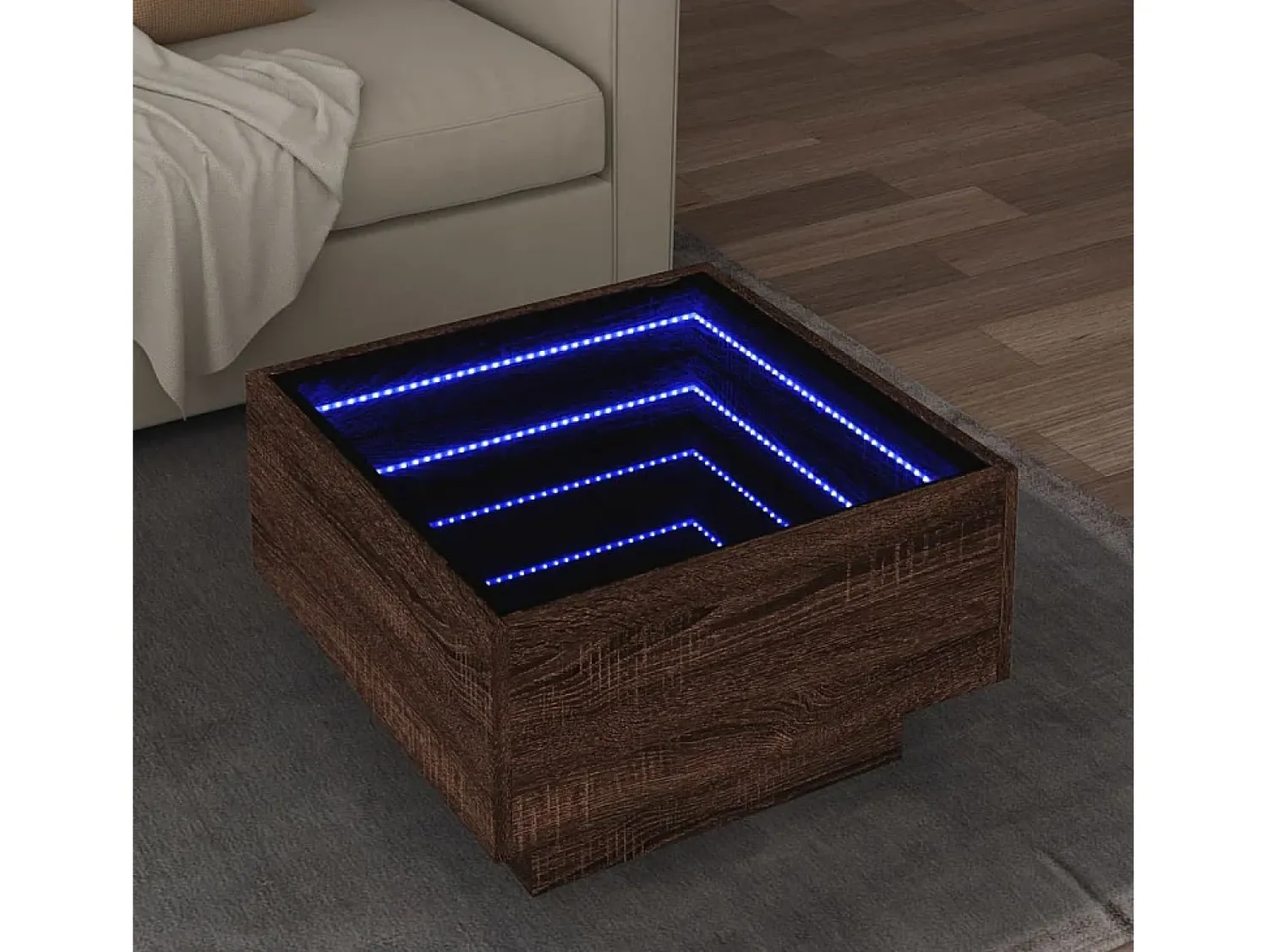 Outlet Mesa de centro | Mesa de apoio c/ LEDs 50x50x30 cm derivados de madeira Castanho