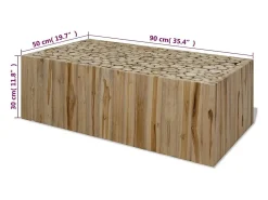 Mesa de centro | Mesa de apoio em madeira de teca genuína 90x50x30 cm Castanho