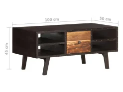 Mesa De Centro| Mesa de centro | Mesa de apoio | Mesa de café 100x50x45 cm madeira recuperada maciça Preto