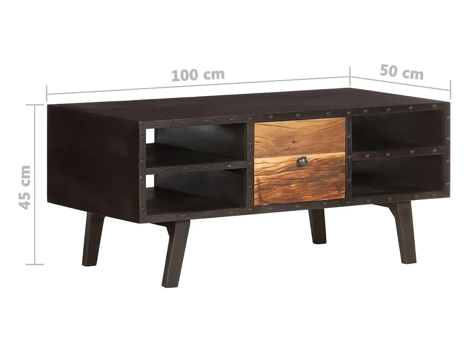 Mesa De Centro| Mesa de centro | Mesa de apoio | Mesa de café 100x50x45 cm madeira recuperada maciça Preto
