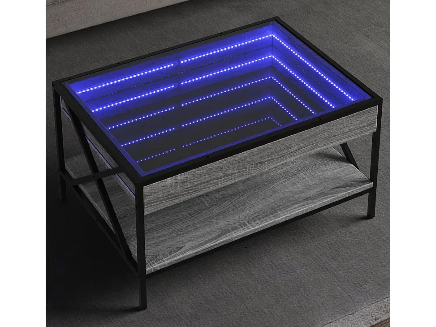Mesa De Centro* Mesa de centro | Mesa de apoio luzes LED Infinity 70x50x38 cm sonoma Cinzento