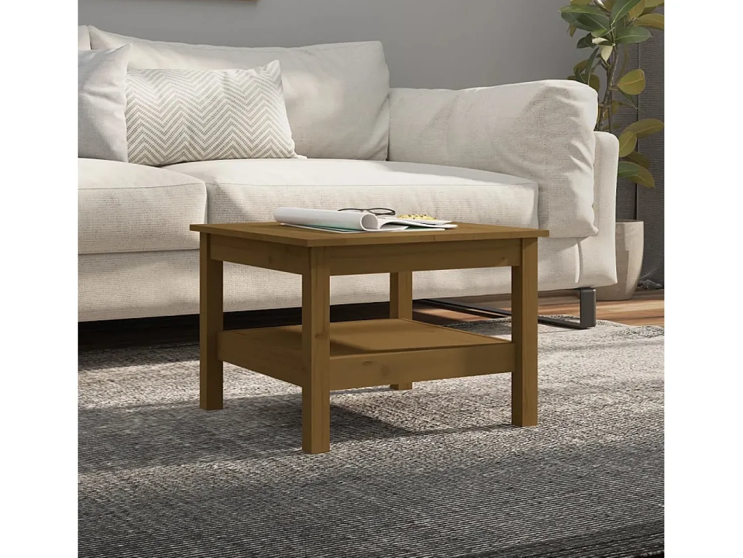 Mesa De Centro* Mesa de centro | Mesa de apoio 55x55x40 cm pinho maciço mel Castanho