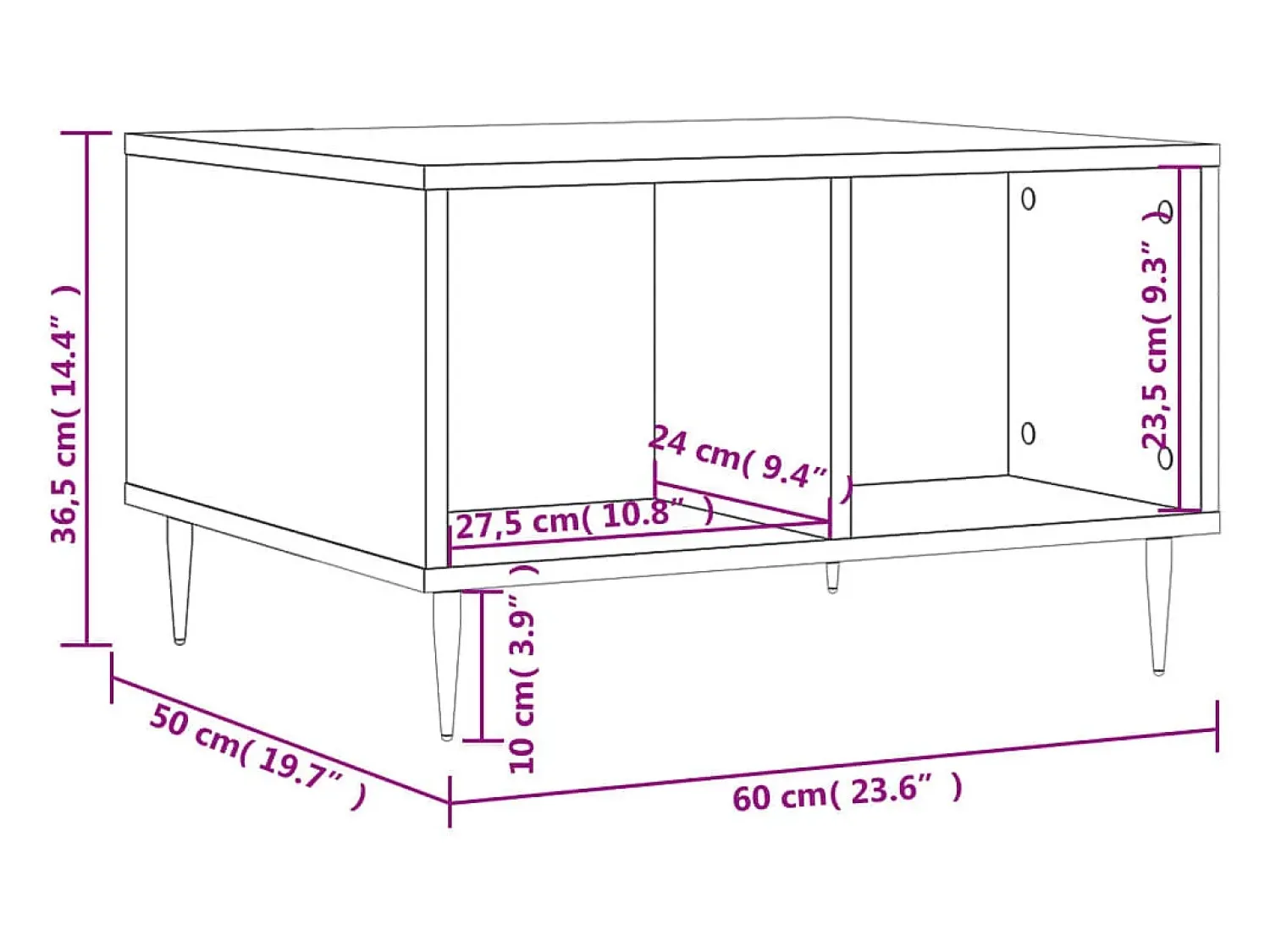 Mesa de centro | Mesa de apoio 60x50x36.5 cm derivados de madeira cinza sonoma^ Mesa De Centro