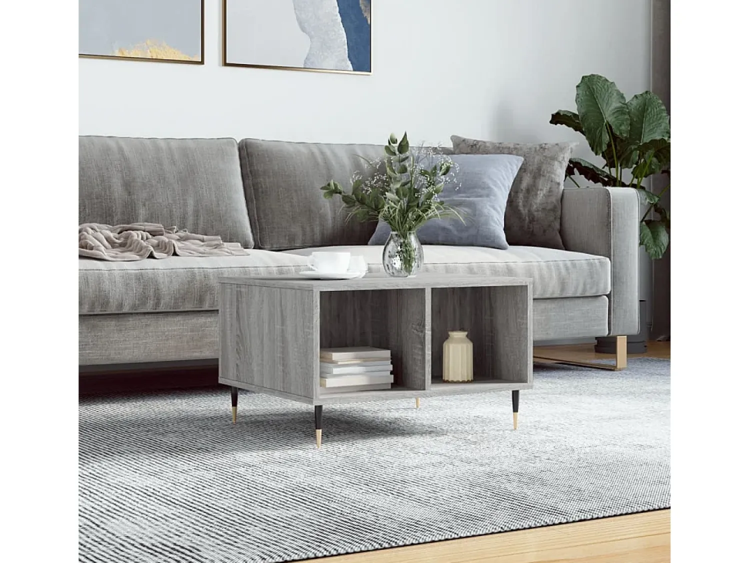 Mesa de centro | Mesa de apoio 60x50x36.5 cm derivados de madeira cinza sonoma^ Mesa De Centro