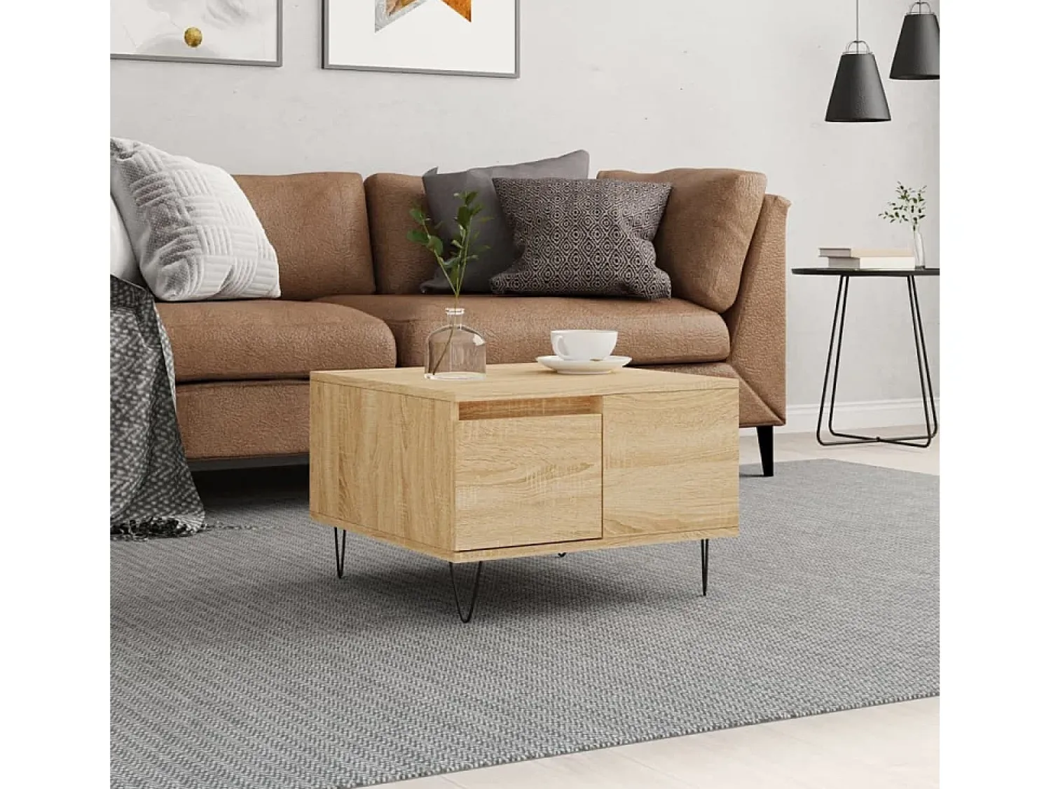 Online Mesa de centro | Mesa de apoio 55x55x36.5 cm derivados madeira carvalho sonoma Castanho