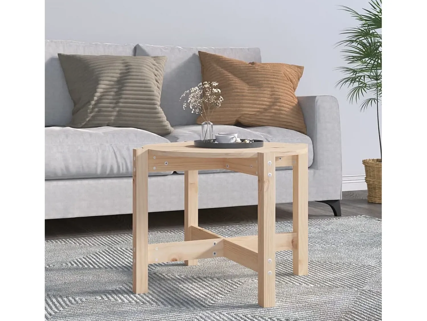 Mesa De Centro| Mesa de centro | Mesa de apoio Ø 62.5x45 cm madeira de pinho maciça Castanho