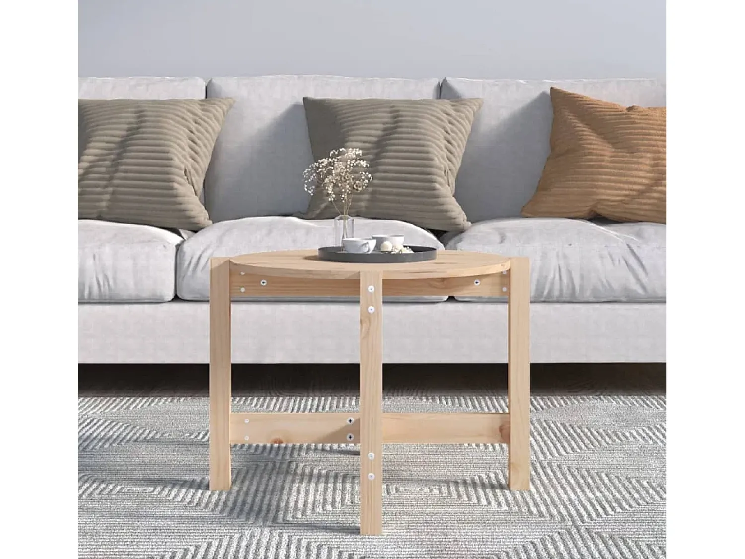 Mesa De Centro| Mesa de centro | Mesa de apoio Ø 62.5x45 cm madeira de pinho maciça Castanho