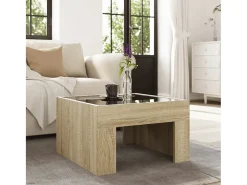 Mesa De Centro* Mesa de centro | Mesa de apoio luzes LED Infinity 50x50x30 cm carvalho sonoma Castanho