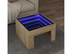 Mesa De Centro* Mesa de centro | Mesa de apoio luzes LED Infinity 50x50x30 cm carvalho sonoma Castanho