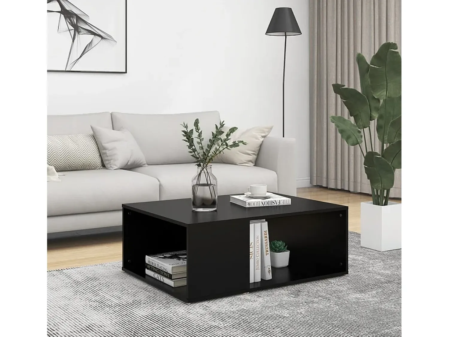Mesa De Centro* Mesa de centro | Mesa de apoio 90x67x33 cm derivados de madeira Preto