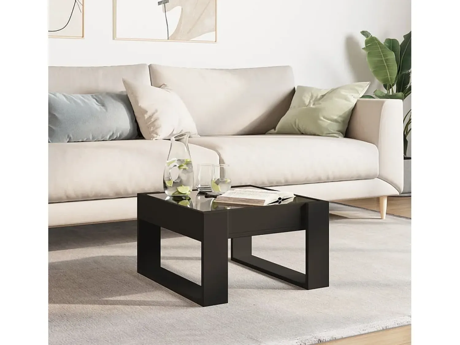Mesa De Centro| Mesa de centro | Mesa de apoio luzes LED Infinity 50x53x30 cm Preto