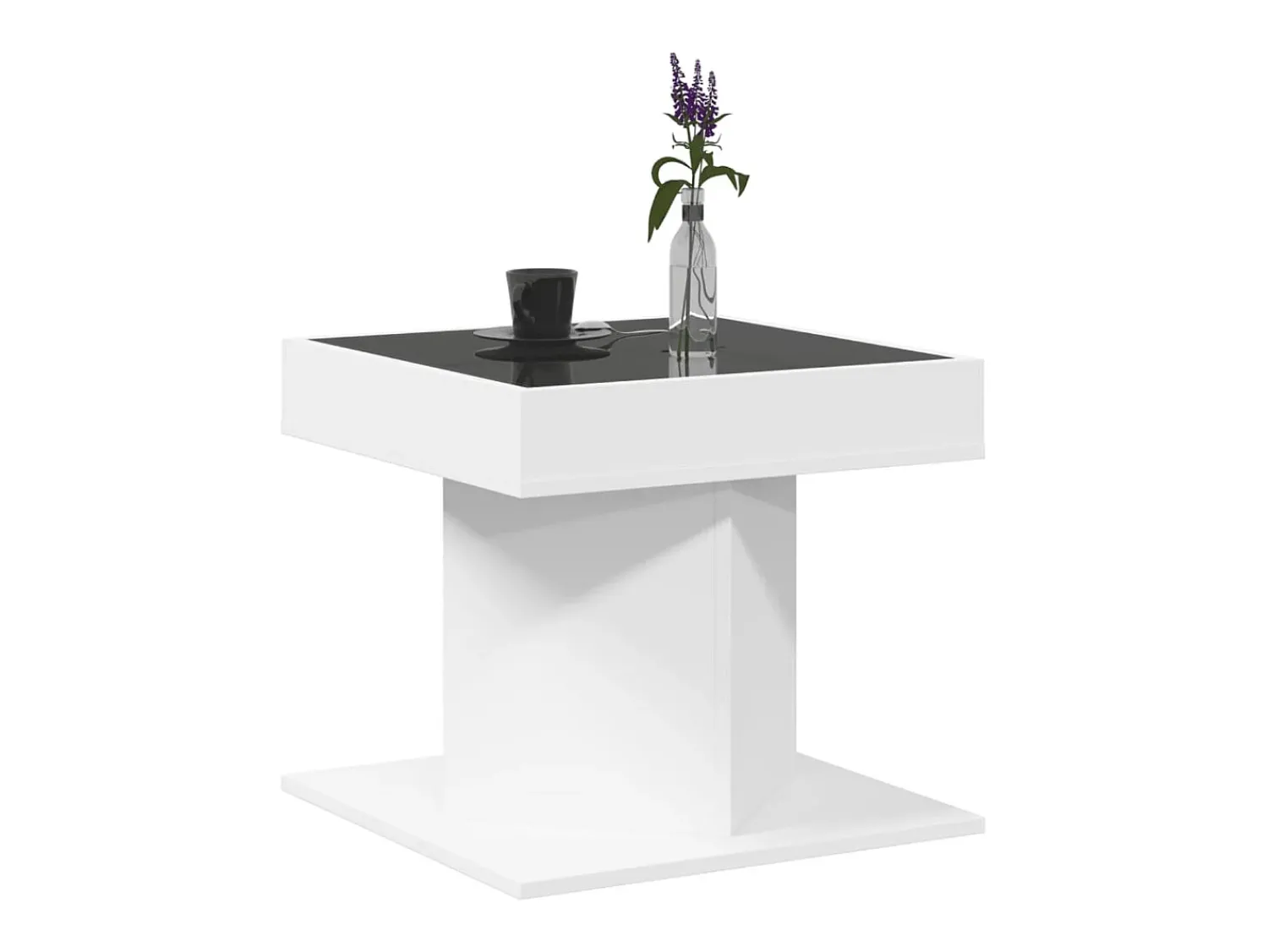 Mesa De Centro| Mesa de centro | Mesa de apoio c/ LEDs 50x50x45cm derivados de madeira Branco