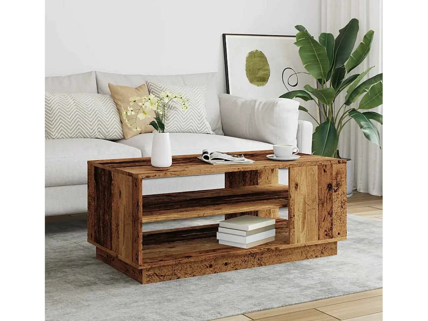Mesa De Centro| Mesa de centro | Mesa de apoio | Mesa de café 102x55x43 cm derivados de madeira madeira velha Castanho