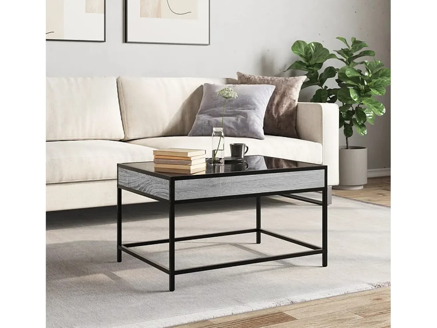 Mesa de centro | Mesa de apoio luzes LED Infinity 70x50x41 cm sonoma^ Mesa De Centro