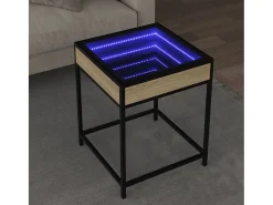 Mesa De Centro* Mesa de centro | Mesa de apoio luzes LED Infinity 40x40x51 cm carvalho sonoma Castanho