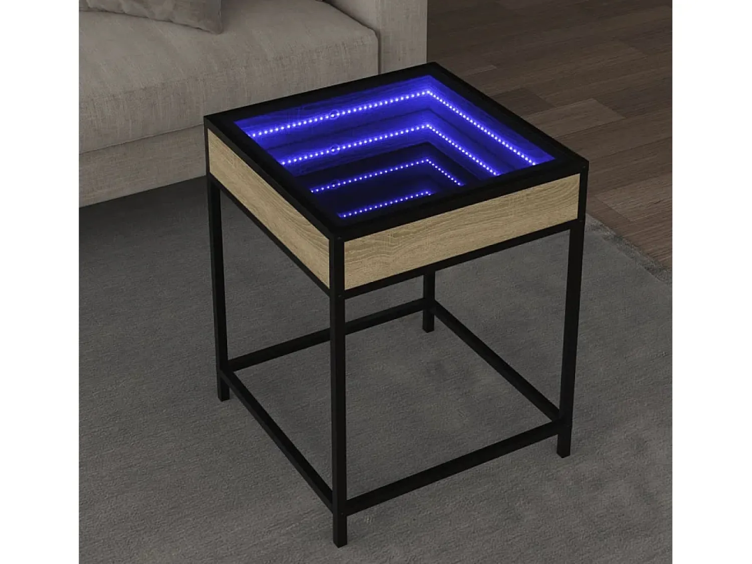 Mesa De Centro* Mesa de centro | Mesa de apoio luzes LED Infinity 40x40x51 cm carvalho sonoma Castanho