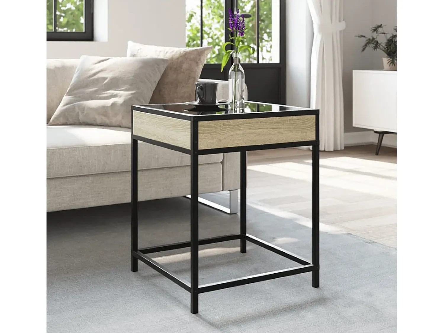 Mesa De Centro* Mesa de centro | Mesa de apoio luzes LED Infinity 40x40x51 cm carvalho sonoma Castanho