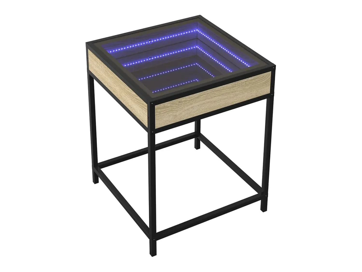 Mesa De Centro* Mesa de centro | Mesa de apoio luzes LED Infinity 40x40x51 cm carvalho sonoma Castanho
