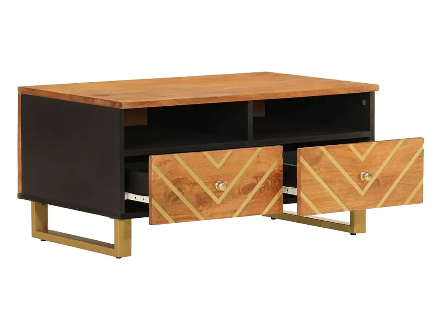 Mesa De Centro* Mesa de centro | Mesa de apoio 80x54x40 cm mangueira maciça e preto Castanho