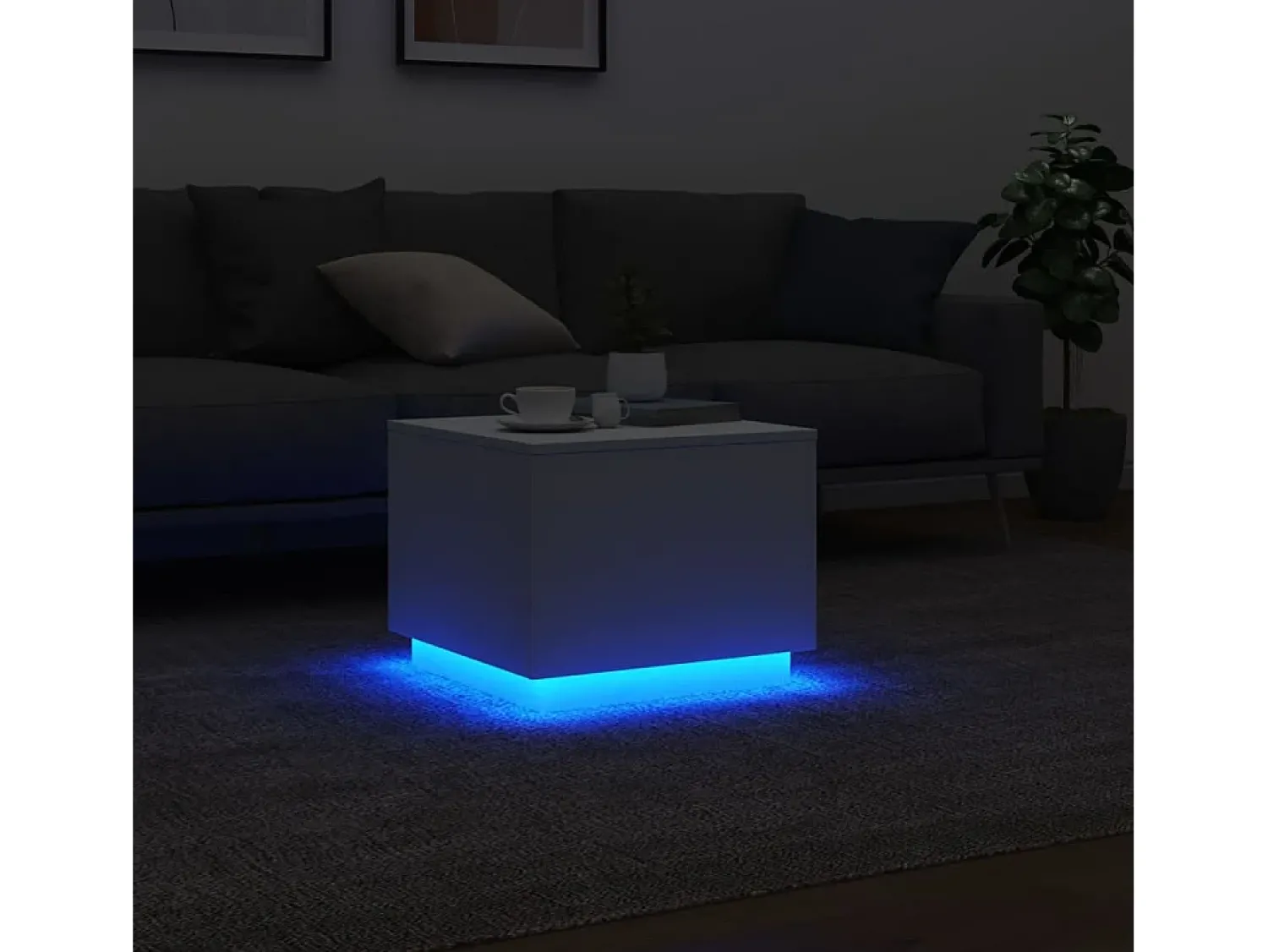 New Mesa de centro | Mesa de apoio com luzes LED 50x50x40 cm Branco