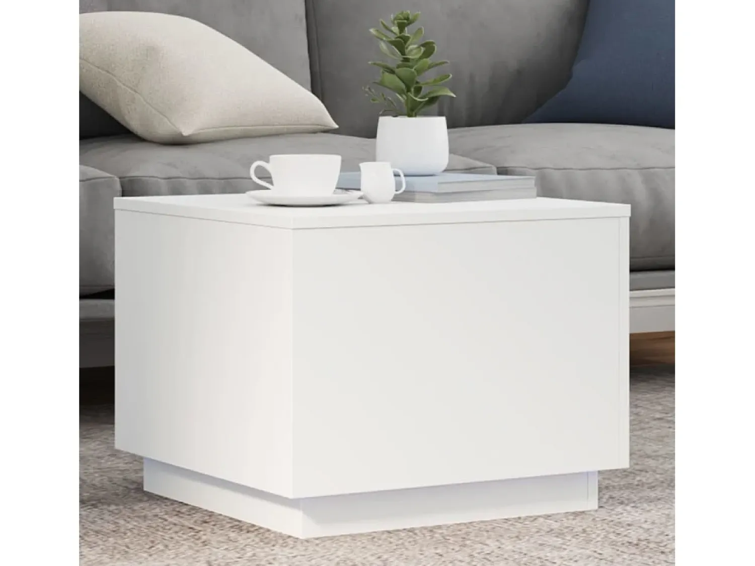 New Mesa de centro | Mesa de apoio com luzes LED 50x50x40 cm Branco