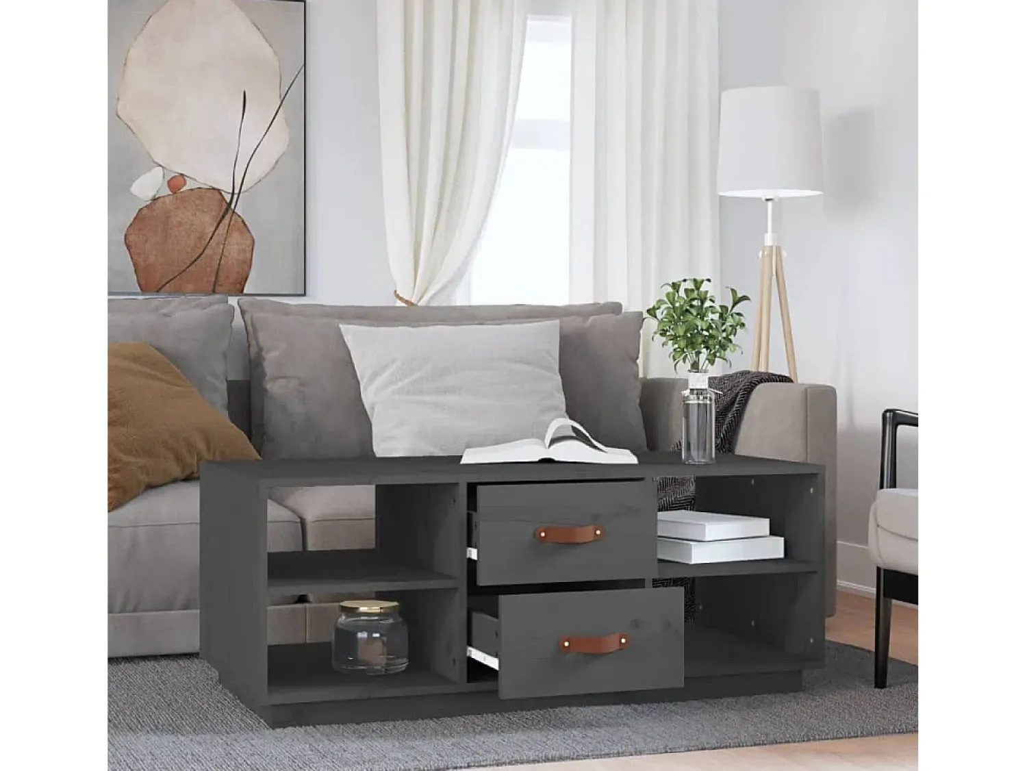 Best Mesa de centro | Mesa de apoio 100x50x41 cm pinho maciço cinza Cinzento