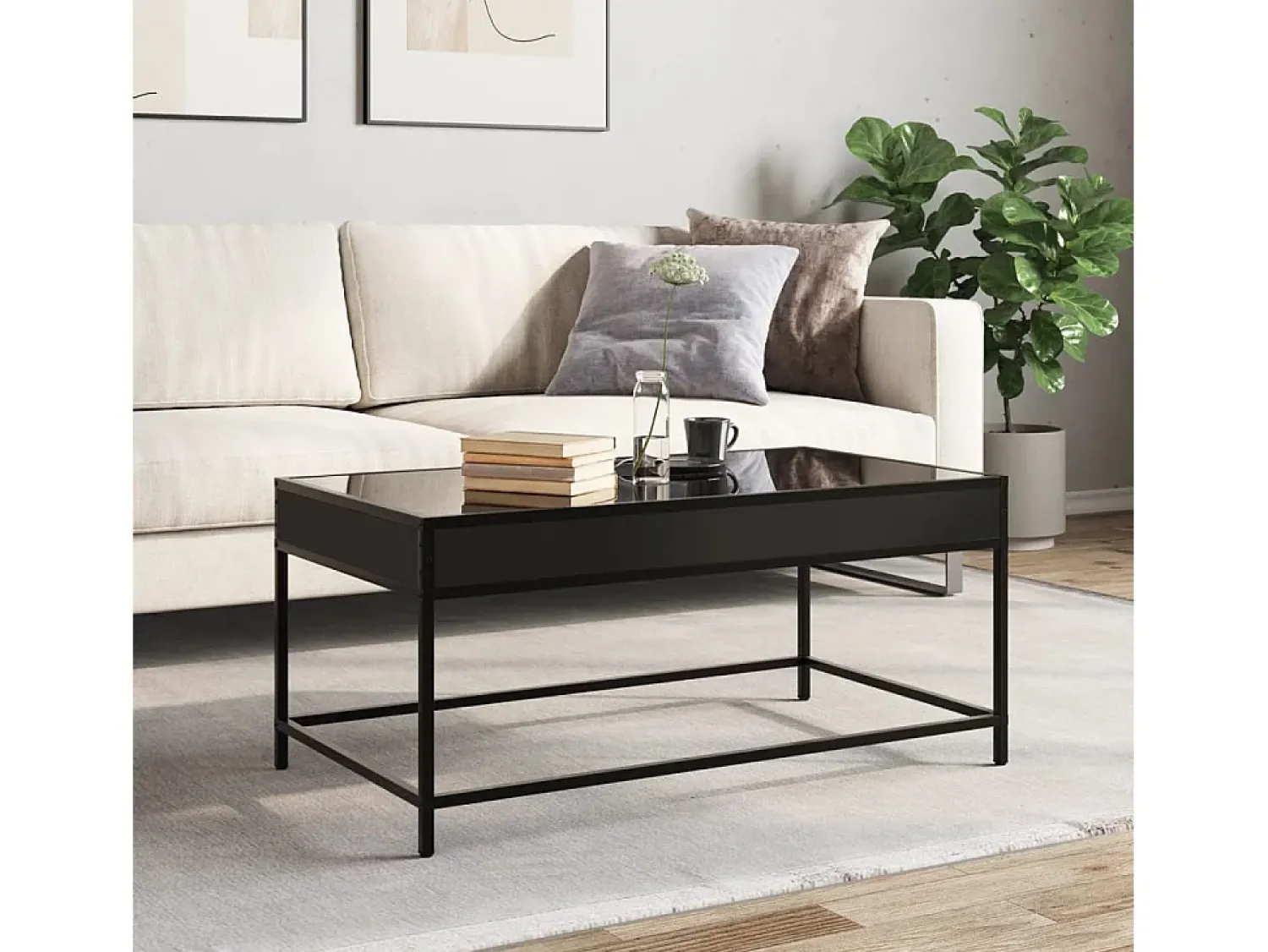 Best Mesa de centro | Mesa de apoio luzes LED Infinity 90x50x41 cm Preto