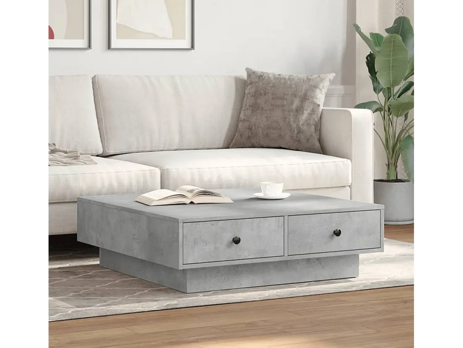 Mesa De Centro| Mesa de centro | Mesa de apoio 90x90x28 cm contraplacado cimento Cinzento