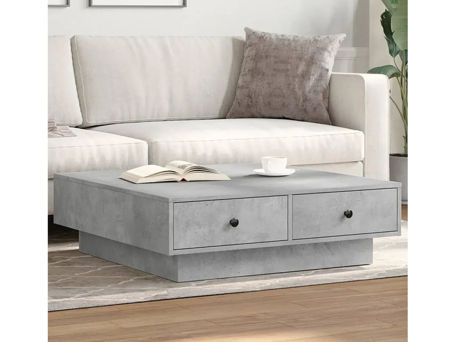 Mesa De Centro| Mesa de centro | Mesa de apoio 90x90x28 cm contraplacado cimento Cinzento